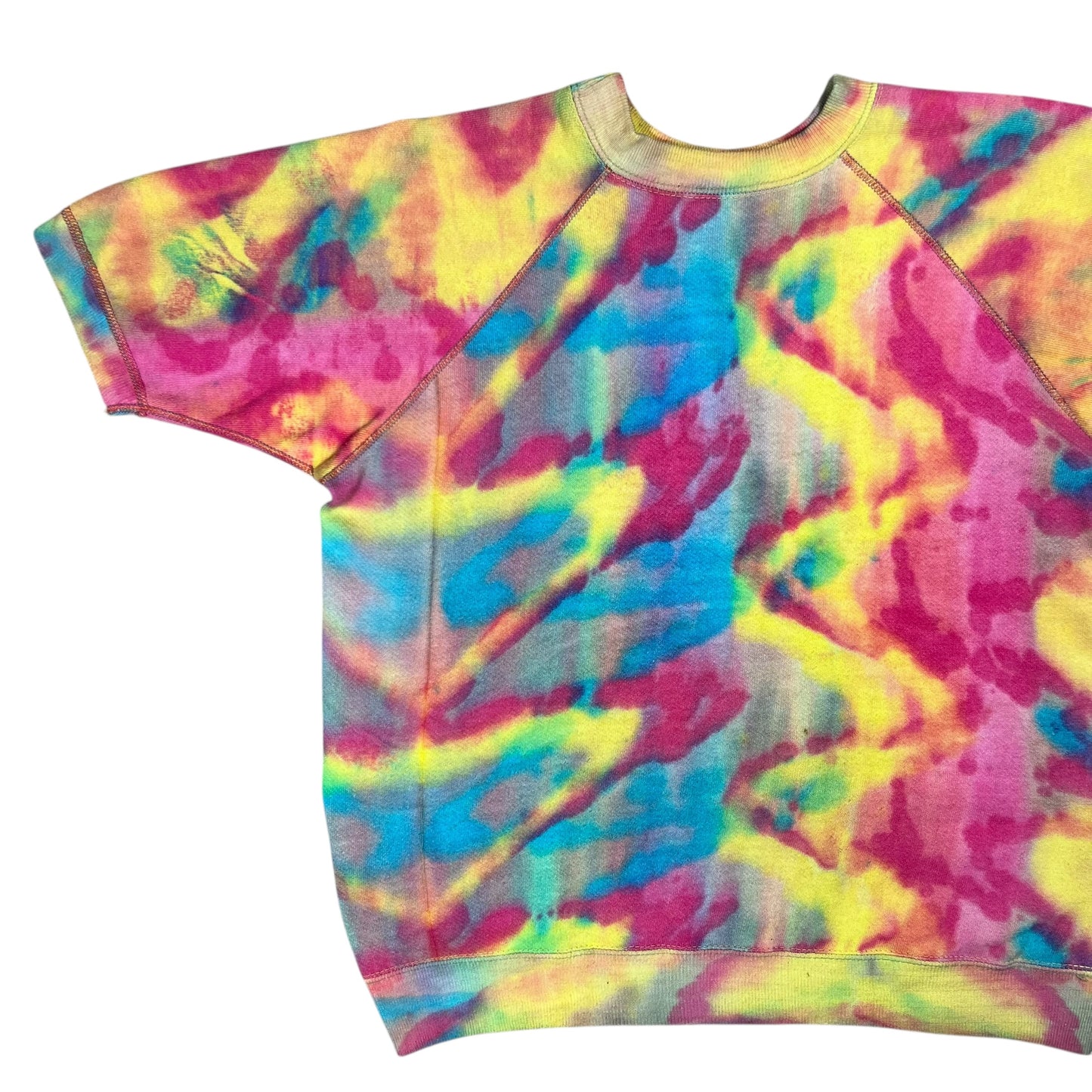 Vintage 1960s Tie Dye Hippie short sleeve psychedelic sweatshirt crewneck M)