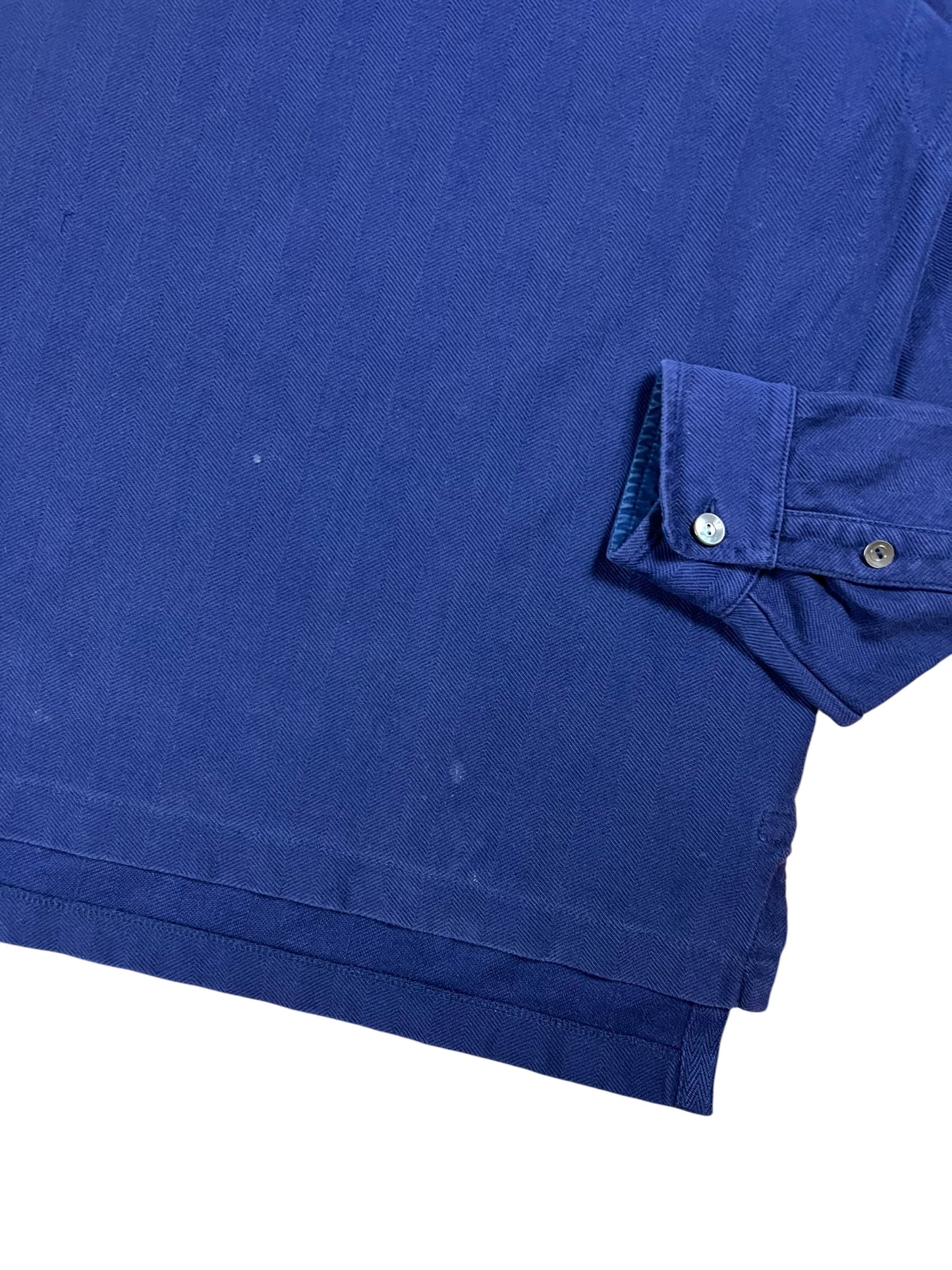 Vintage Y2K Polo Ralph Lauren P Wing Los Angeles 1932 appliqué cotton herringbone long sleeve rugby shirt (L)