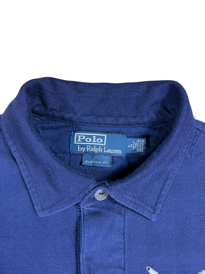Vintage Y2K Polo Ralph Lauren P Wing Los Angeles 1932 appliqué cotton herringbone long sleeve rugby shirt (L)