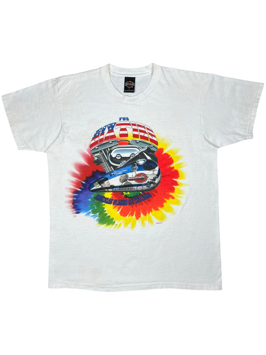 Vintage 1999 Harley Davidson The Sixties MLK JFK Moon landing hippie tie dye biker tee (L)