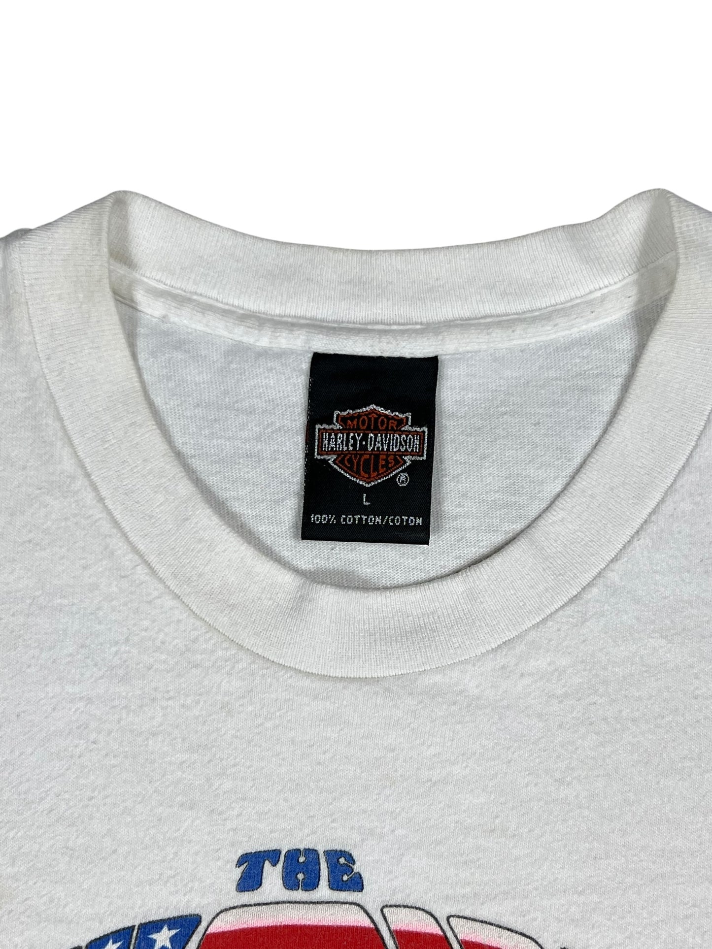 Vintage 1999 Harley Davidson The Sixties MLK JFK Moon landing hippie tie dye biker tee (L)