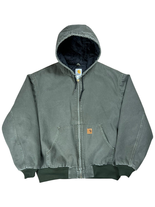 Vintage Y2K Carhartt J280 MOS faded green hooded work jacket (XL)
