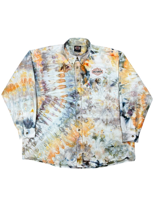 Vintage 90s Harley Davidson Motorcycles tie dye button down shirt (XXL)