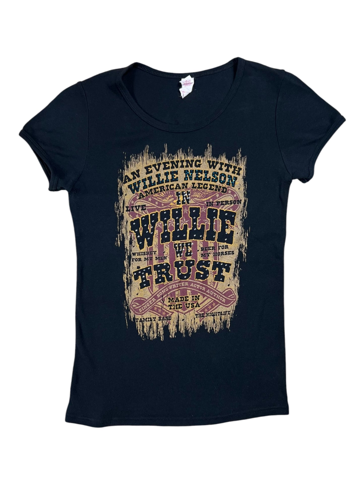 Y2K Willie Nelson In Willie We Trust femme band tee (M)