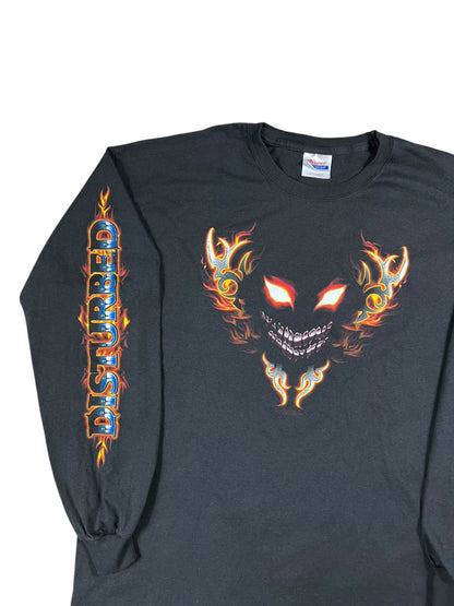 Vintage Y2K Disturbed long sleeve print flames band shirt (XL)