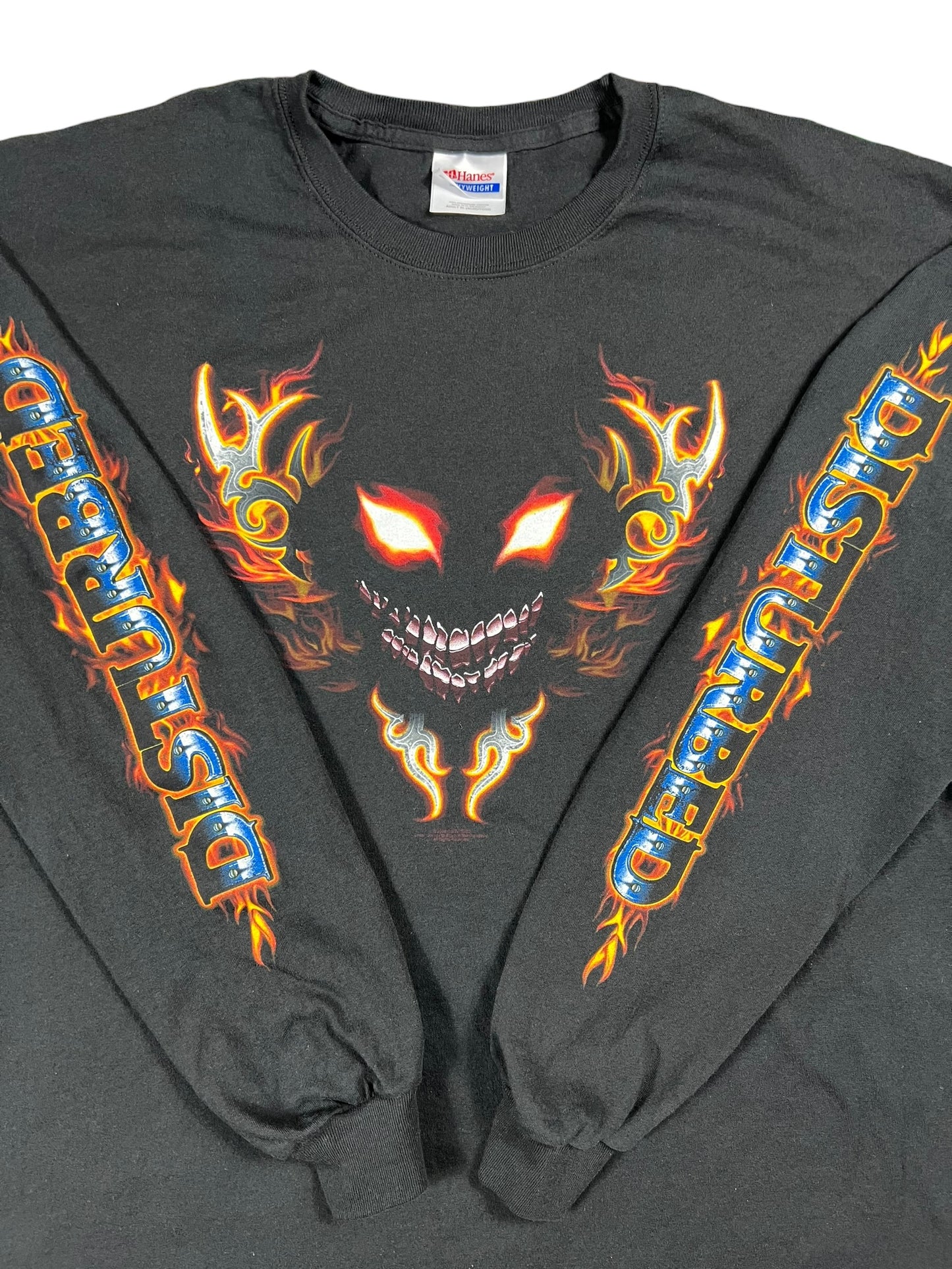 Vintage Y2K Disturbed long sleeve print flames band shirt (XL)