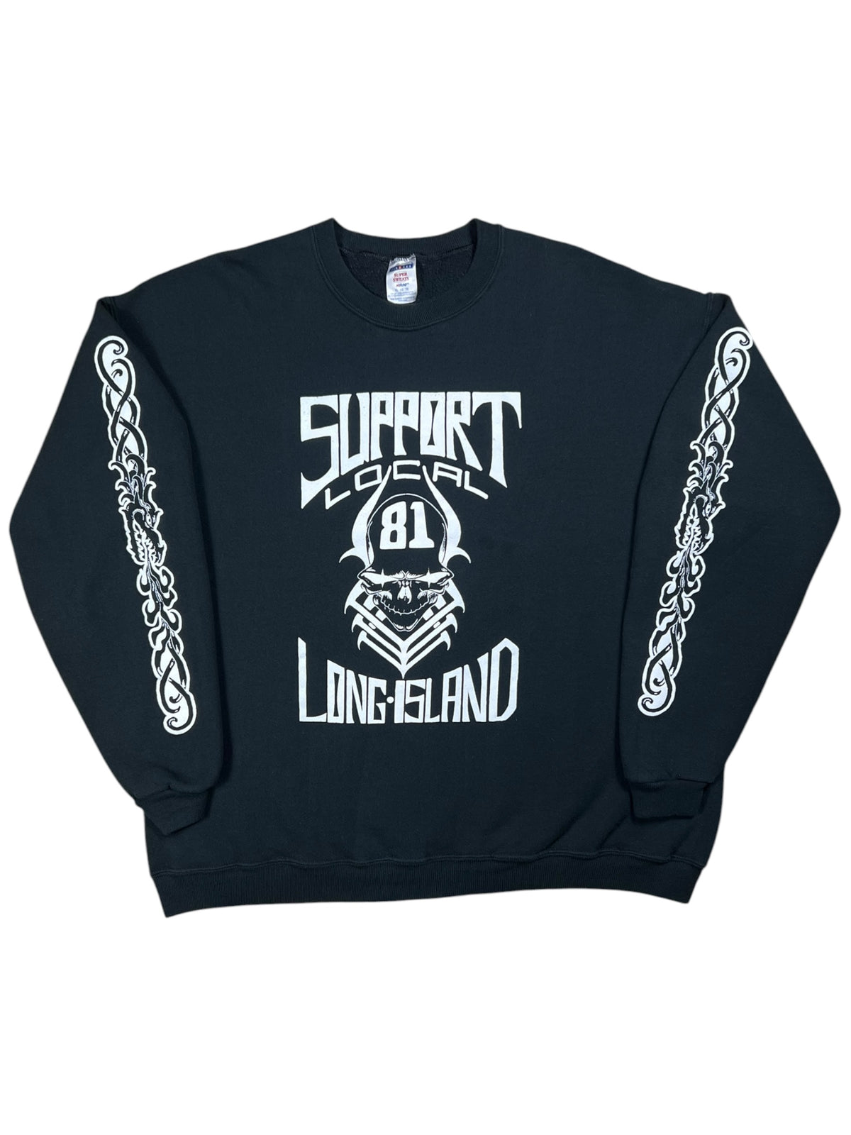 Vintage Y2K Hells Angels outlaw motorcycle club Long Island NY sleeve print biker crewneck (XL)