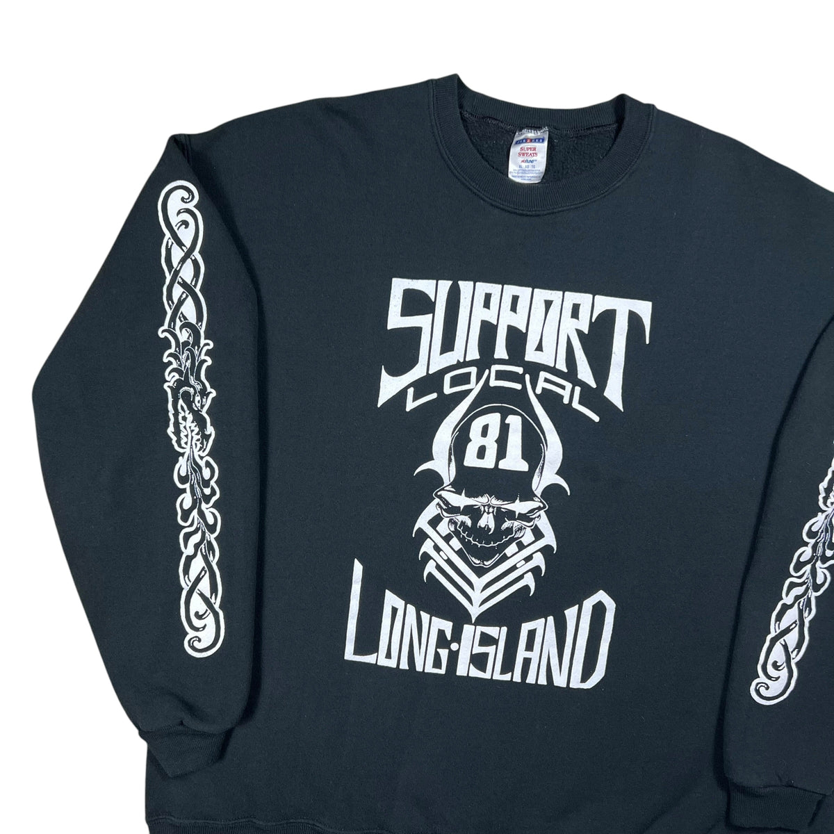 Vintage Y2K Hells Angels outlaw motorcycle club Long Island NY sleeve print biker crewneck (XL)
