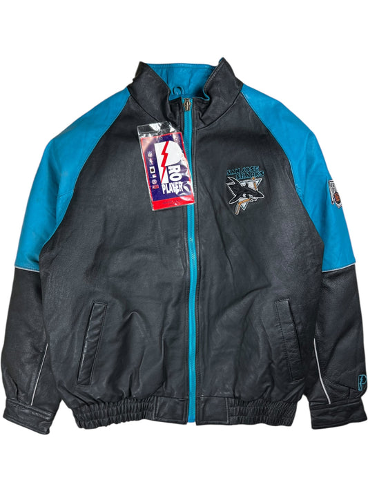 Vintage 90s Pro Player San Jose Sharks NHL leather jacket (XL) DS NWT