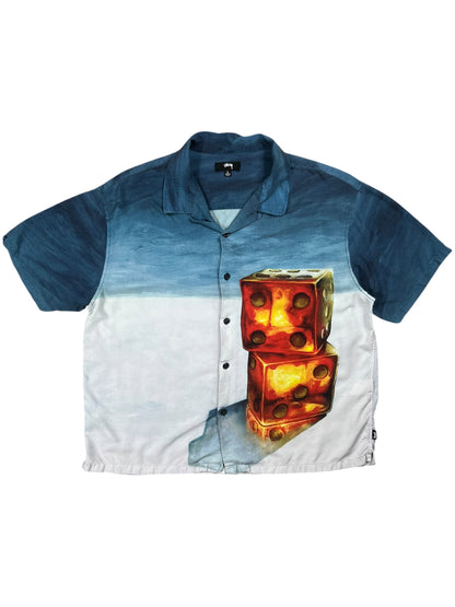Stüssy Dice Painting rayon loop bar short sleeve button up shirt (L)