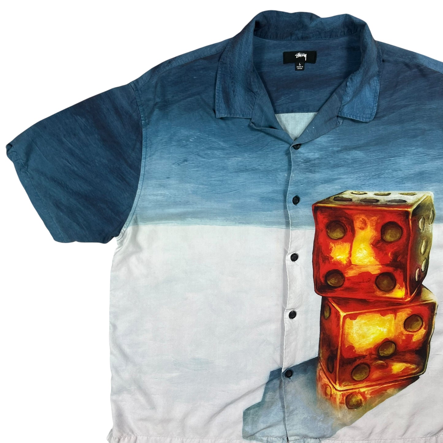 Stüssy Dice Painting rayon loop bar short sleeve button up shirt (L)
