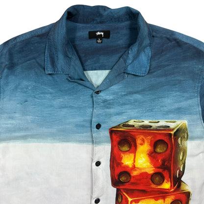 Stüssy Dice Painting rayon loop bar short sleeve button up shirt (L)