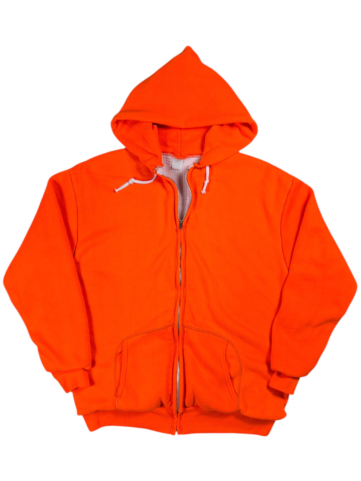Vintage 80s waffle thermal lined orange faded zip up hoodie (M)