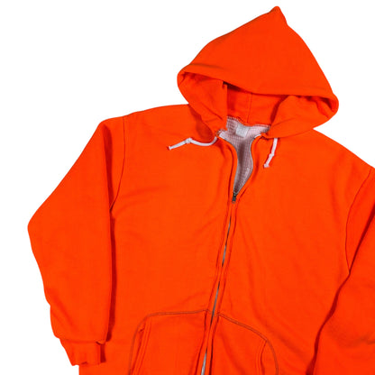 Vintage 80s waffle thermal lined orange faded zip up hoodie (M)