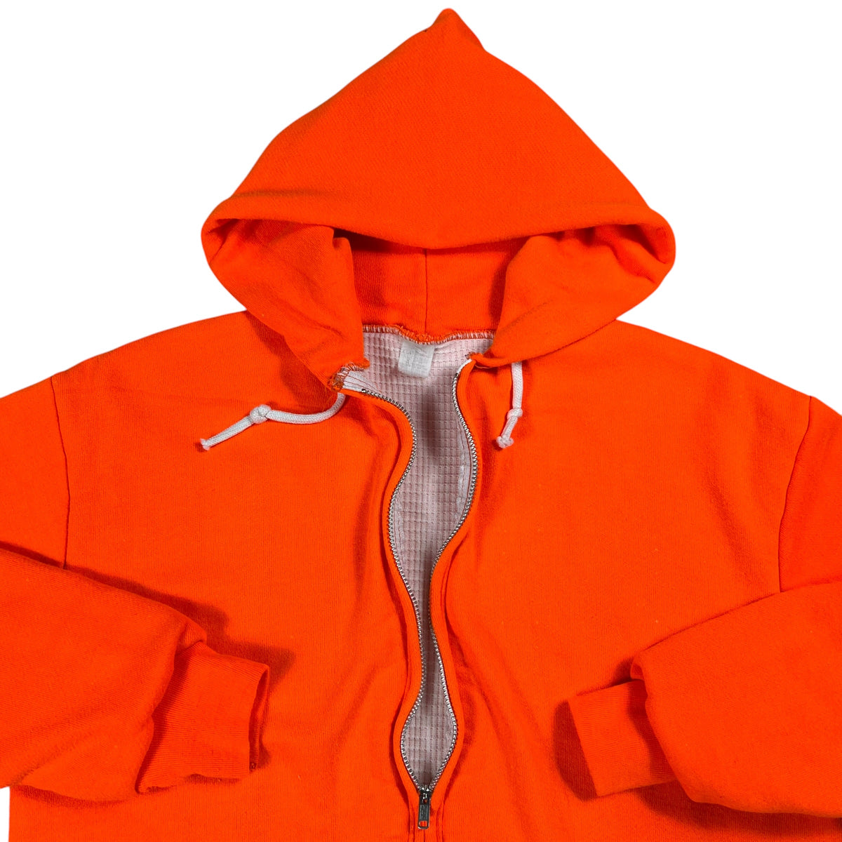 Vintage 80s waffle thermal lined orange faded zip up hoodie (M)