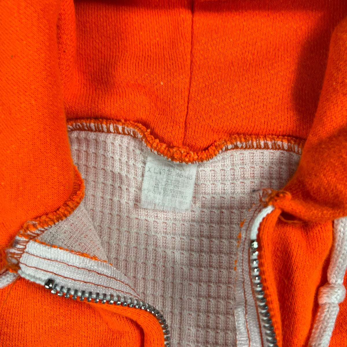 Vintage 80s waffle thermal lined orange faded zip up hoodie (M)
