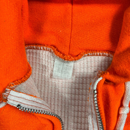 Vintage 80s waffle thermal lined orange faded zip up hoodie (M)