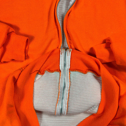 Vintage 80s waffle thermal lined orange faded zip up hoodie (M)