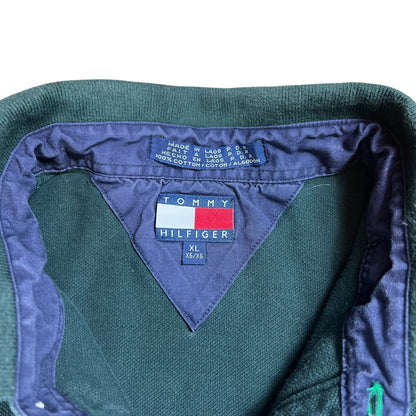 Vintage 90s Tommy Hilfiger mini flag green long sleeve rugby polo shirt (XL)