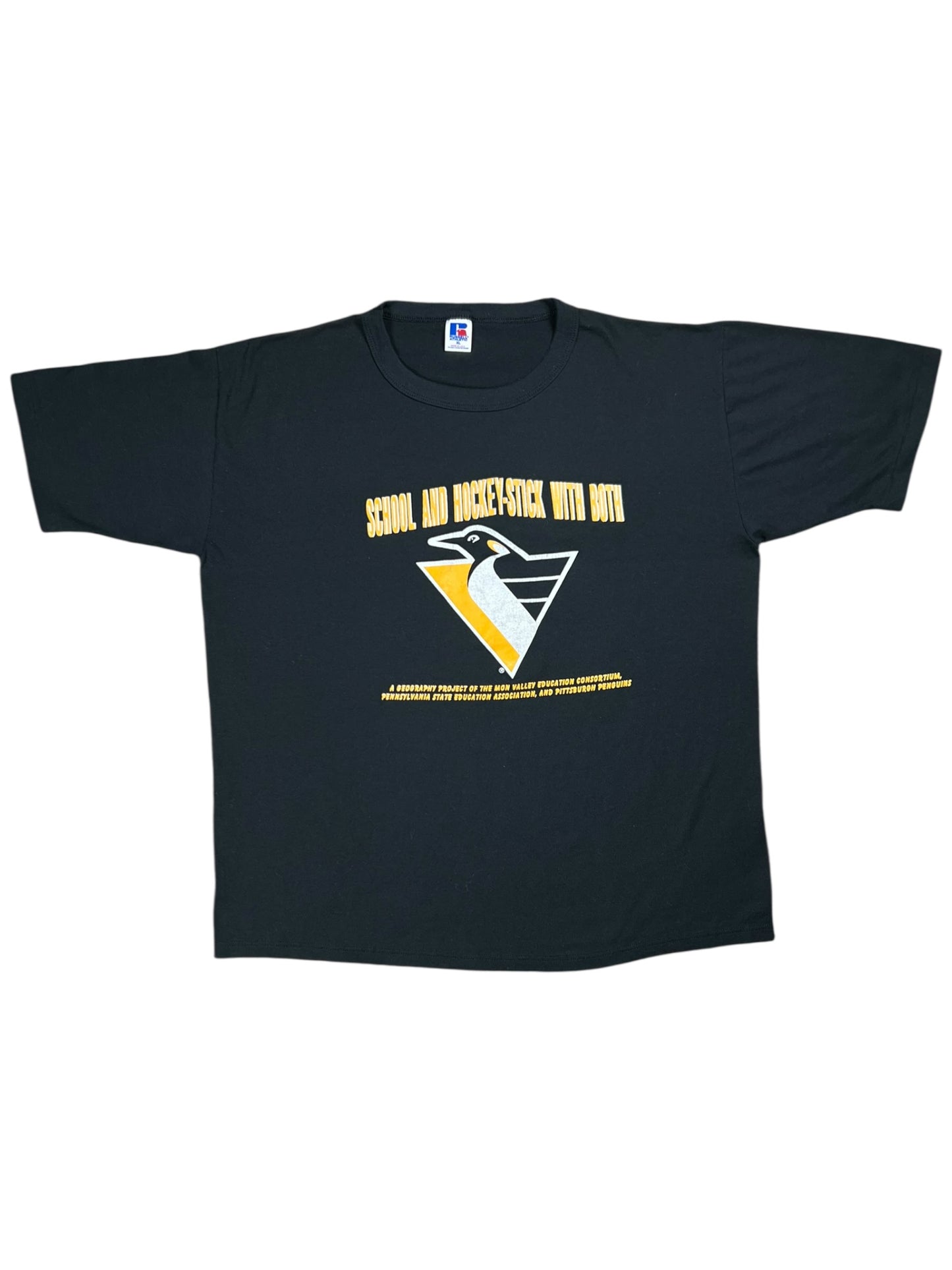 Vintage 90s Russell Athletic Pittsburgh Penguins School and Hockey-Stick With Both tee (XL)