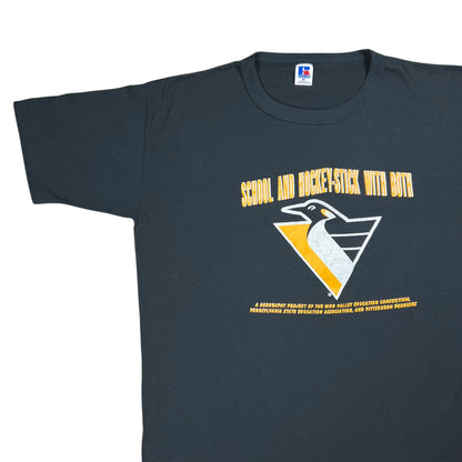 Vintage 90s Russell Athletic Pittsburgh Penguins School and Hockey-Stick With Both tee (XL)