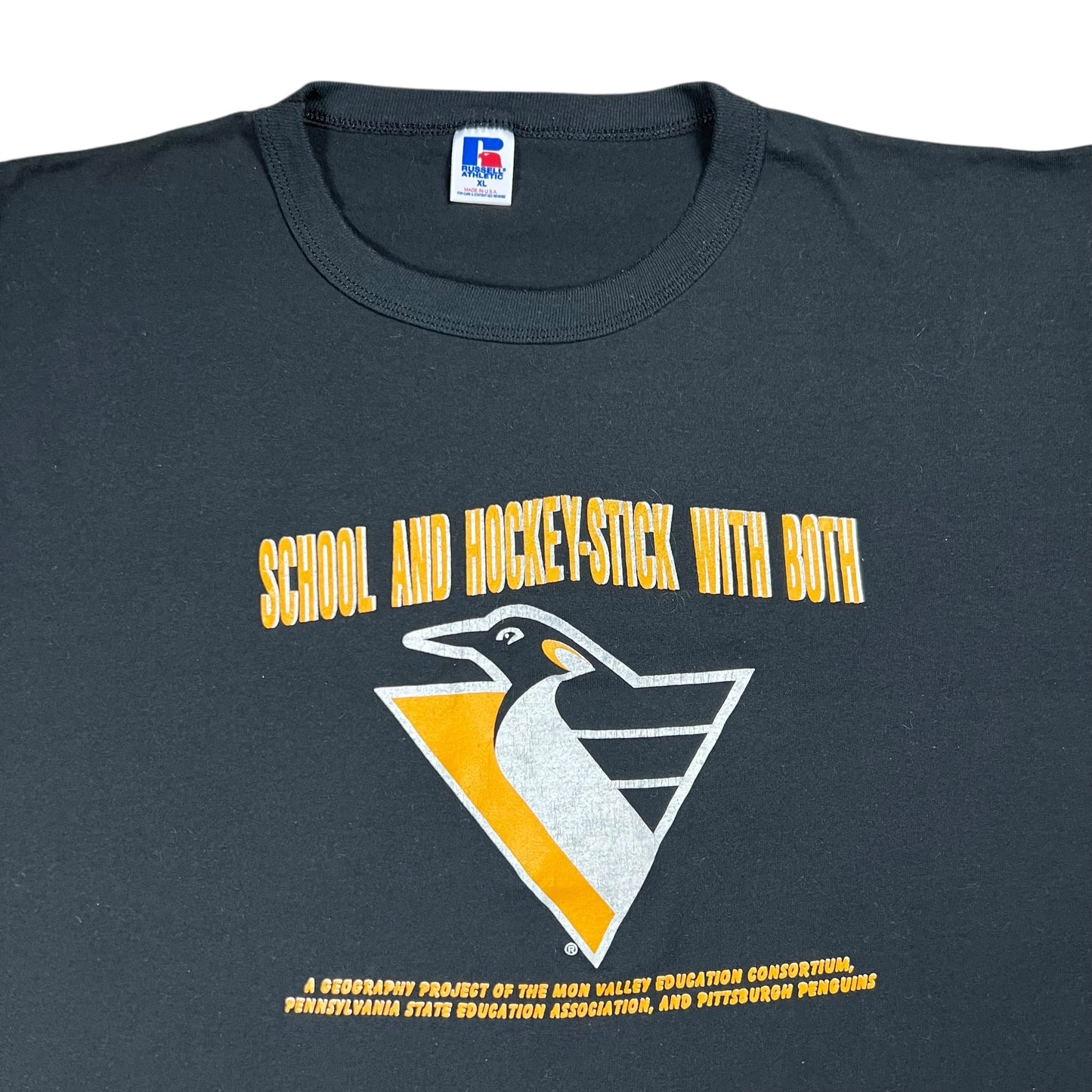 Vintage 90s Russell Athletic Pittsburgh Penguins School and Hockey-Stick With Both tee (XL)
