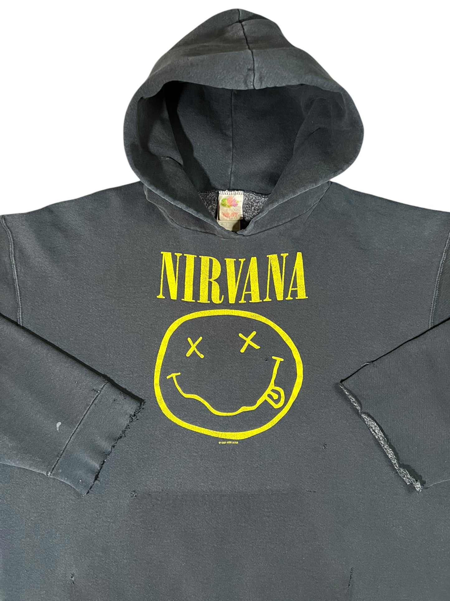 Vintage 90s Nirvana Smiley Kurt Cobain distressed band hoodie (XL)