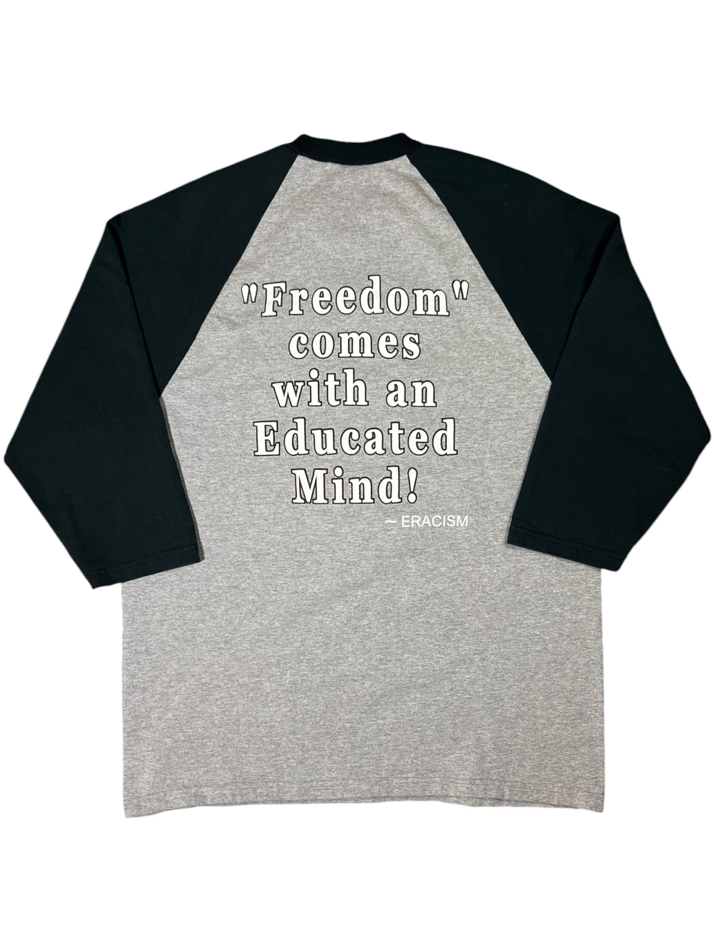 Vintage 90s ERACISM “Freedom comes with an Educated Mind!” Raglan tee (M)
