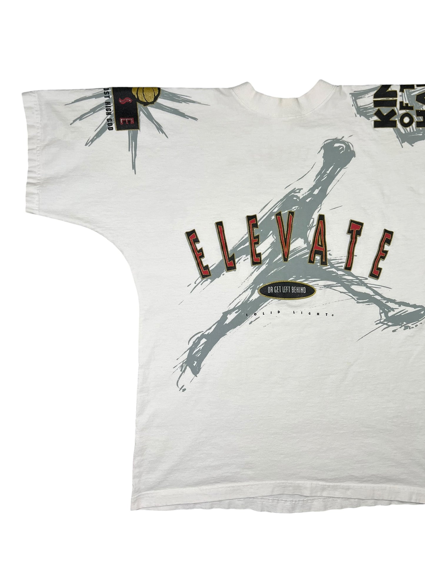 Vintage 90s Elevate Or Get Left Behind Rise With The Most High God all over print tee (L/XL)