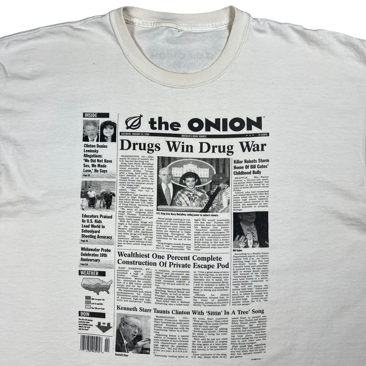 Vintage 1999 The Onion Drugs Win Drug War parody newspaper tee (XL)