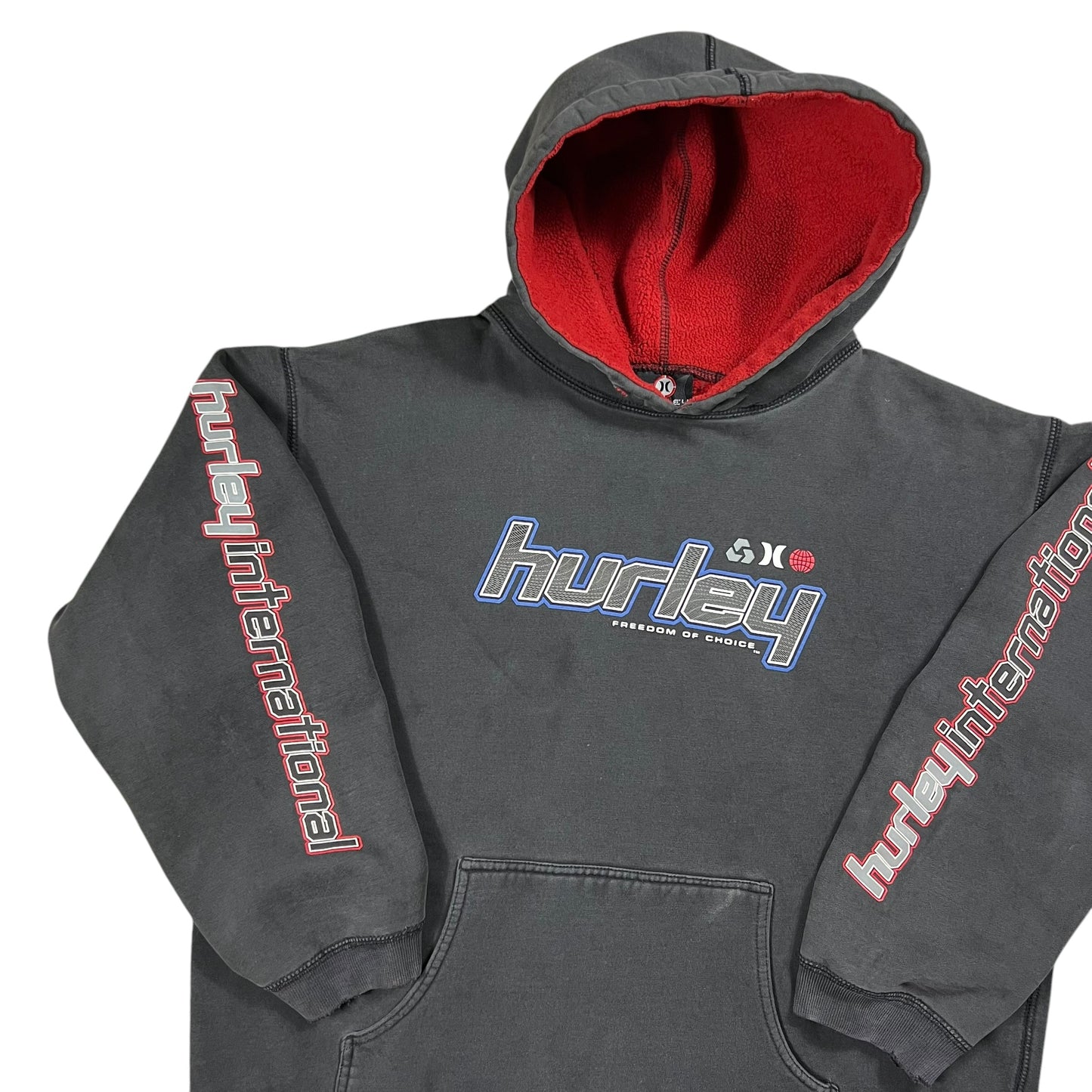 Vintage Y2K Hurley International Freedom of Choice faded surf wear sleeve print hoodie (M/L)
