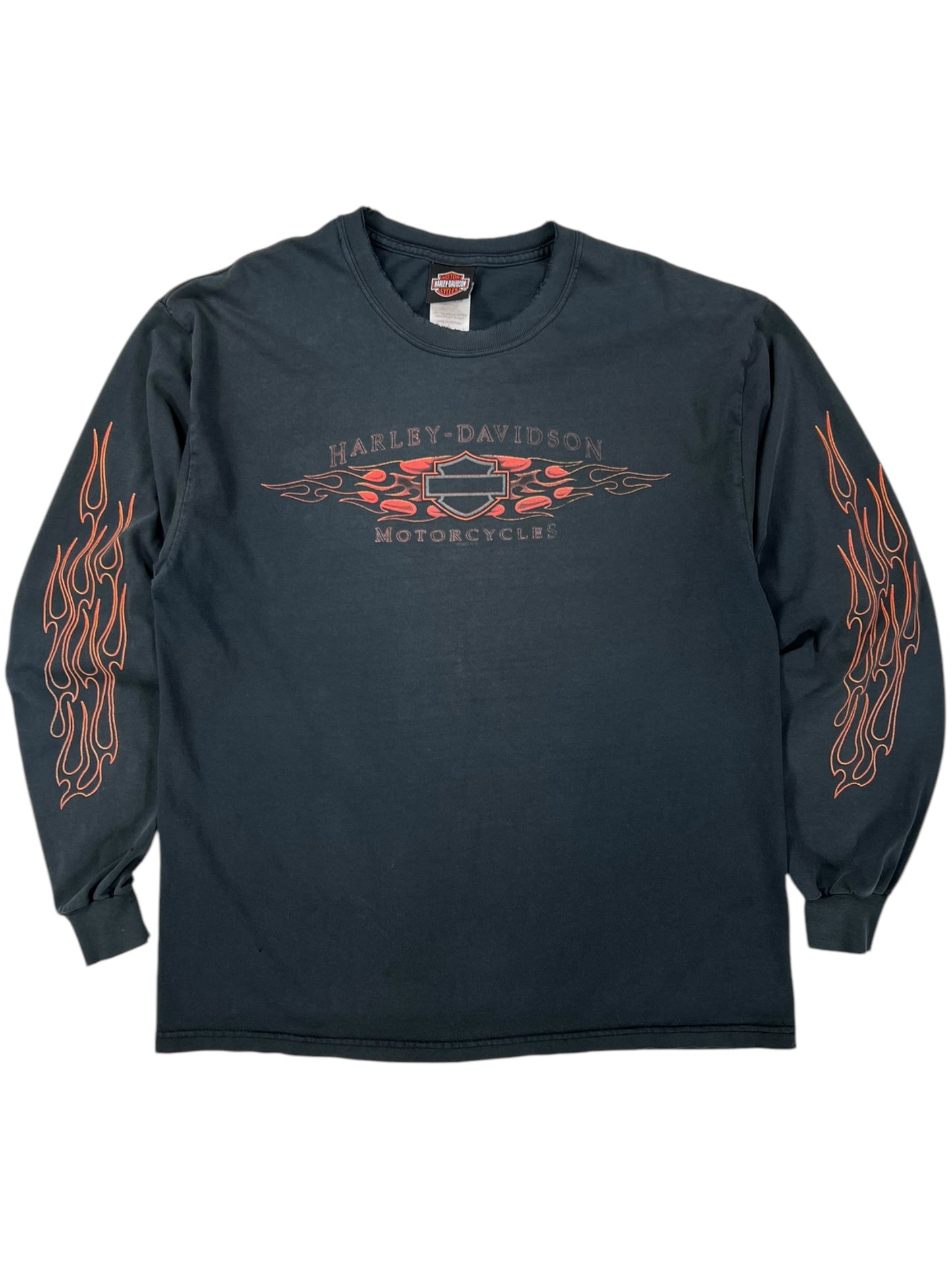 Vintage 2005 Harley Davidson faded long sleeve flames print shirt (L)