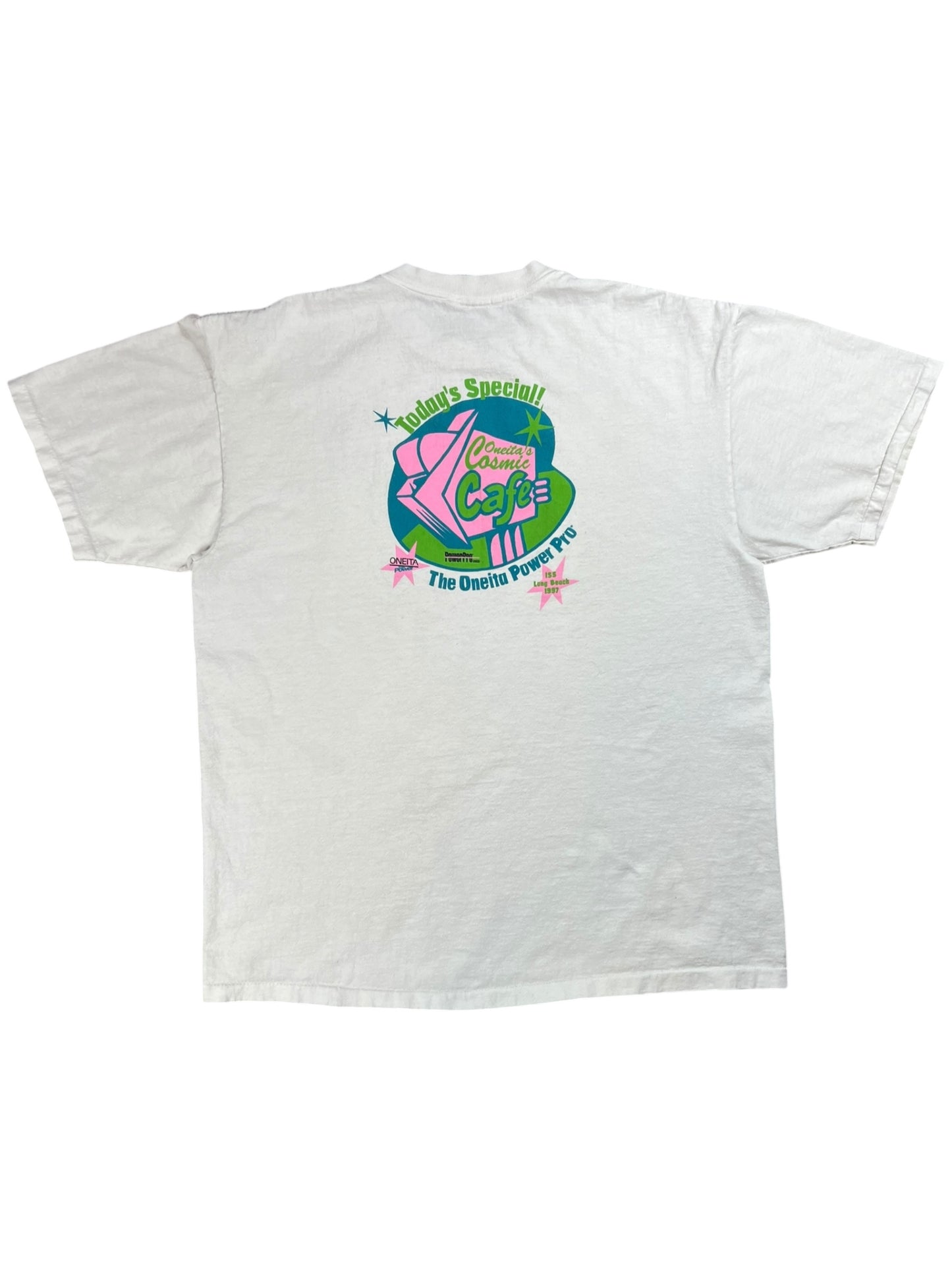 Vintage 90s Oneita Power Pro Cosmic Cafe shirt shirt tee (XL)