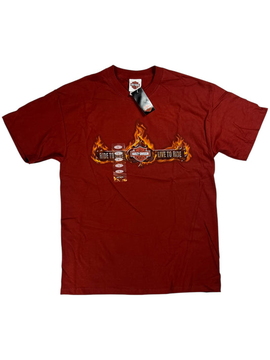 2008 Harley Davidson Motorcycles flames Hollywood California tee (L) DS NWT