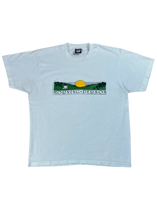 Vintage 1987 Morning Person Coffee Sunrise tee (L)