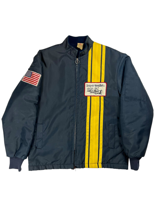 Vintage 1970s Keep On Truckin’ Robert Crumb patch Sherpa lined jacket (L)
