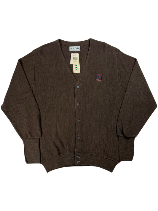 Vintage 80s IZod brown cardigan sweater (L) DS NWT