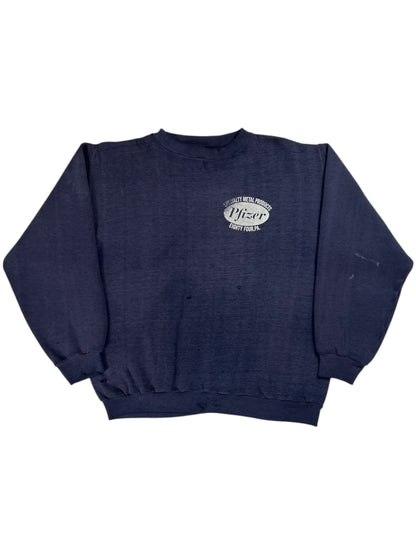 Vintage 1970s Russell Athletic Pfizer faded & distressed navy crewneck (M)