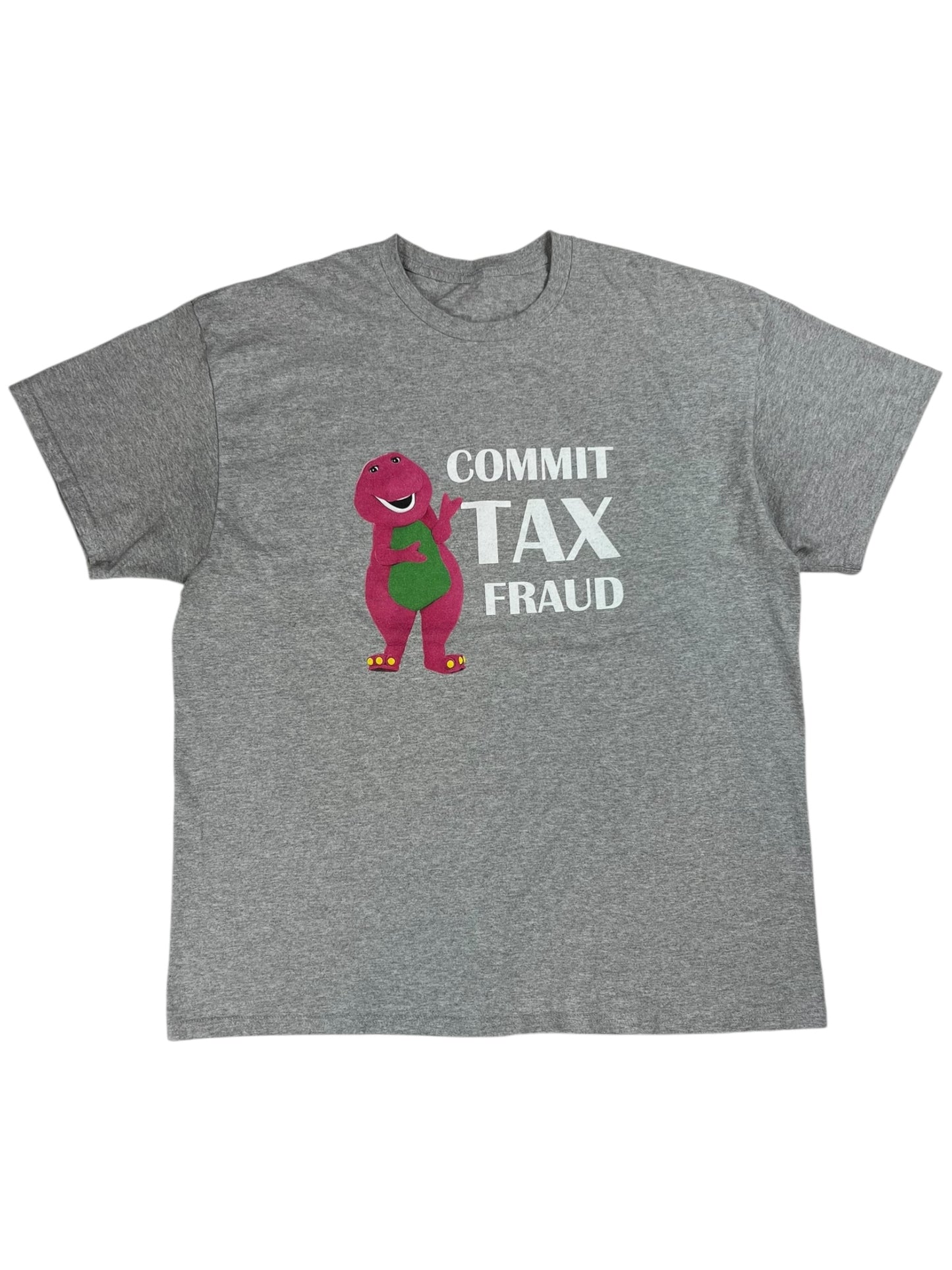 Y2K Barney COMMIT TAX FRAUD parody tee (XL)