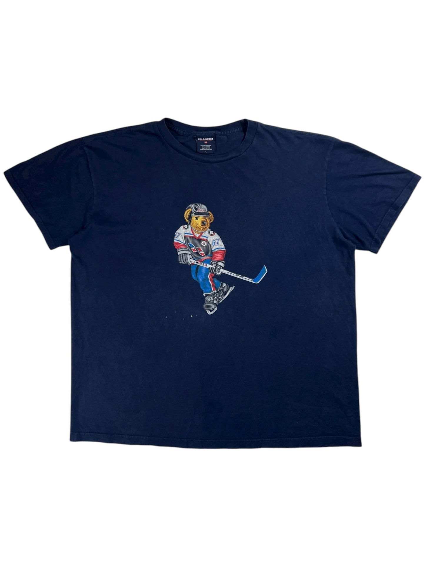 Vintage 90s Polo Sport Ralph Lauren Hockey faded Polo Bear tee (L/XL)