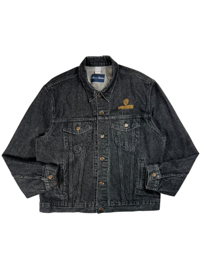 Vintage 90s Warner Brothers Warner Home Video denim black jean jacket (L)
