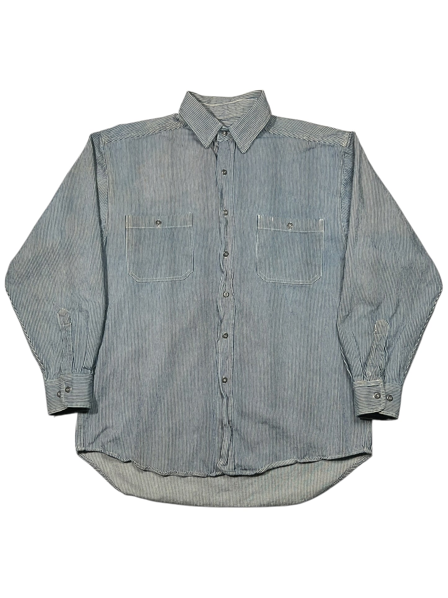 Vintage Y2K The Gap Warehouse navy white striped button up shirt (L)