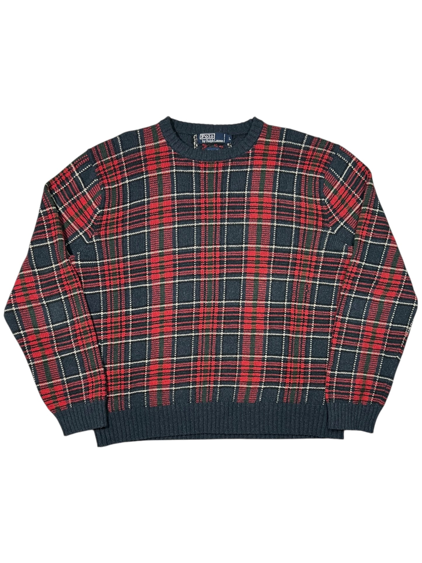 Vintage 90s Polo Ralph Lauren plaid 100% cotton knit sweater (L)