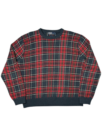 Vintage 90s Polo Ralph Lauren plaid 100% cotton knit sweater (L)