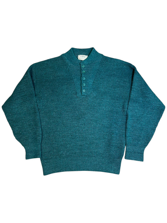 Vintage 80s L.L. Bean High Trek Yarn green henley knit sweater (L)