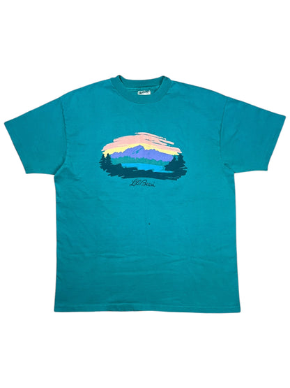 Vintage 90s L.L. Bean Hanes Mount Katahdin teal logo art tee (L/XL)