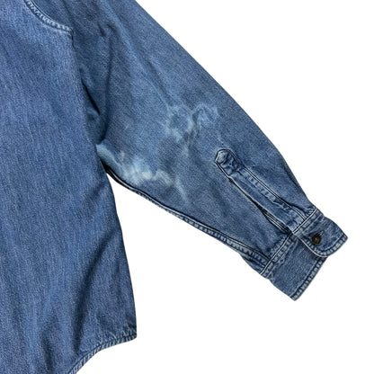 Vintage 90s War is not healthy for children and other living things hand painted denim shirt (L)