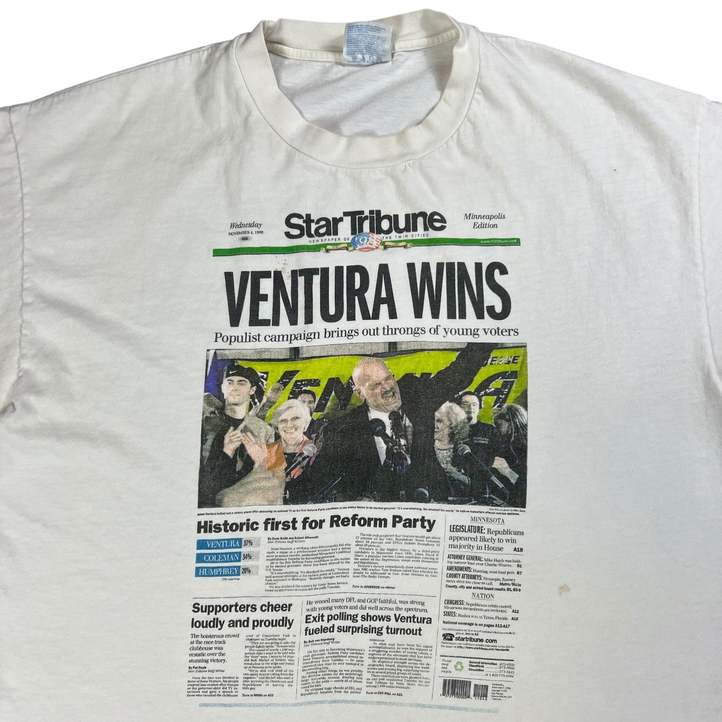 Vintage 1998 Jesse Ventura Governor WWE political newspaper tee (XL)