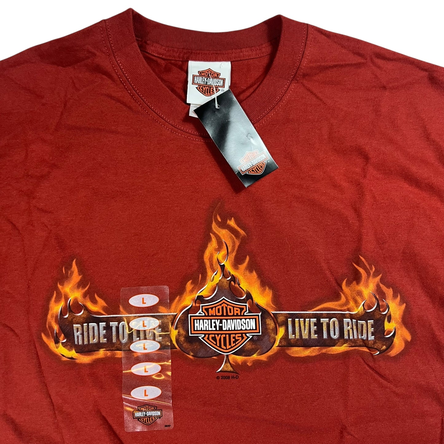 2008 Harley Davidson Motorcycles flames Hollywood California tee (L) DS NWT