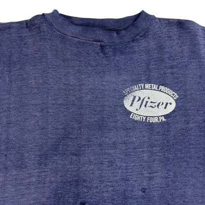 Vintage 1970s Russell Athletic Pfizer faded & distressed navy crewneck (M)